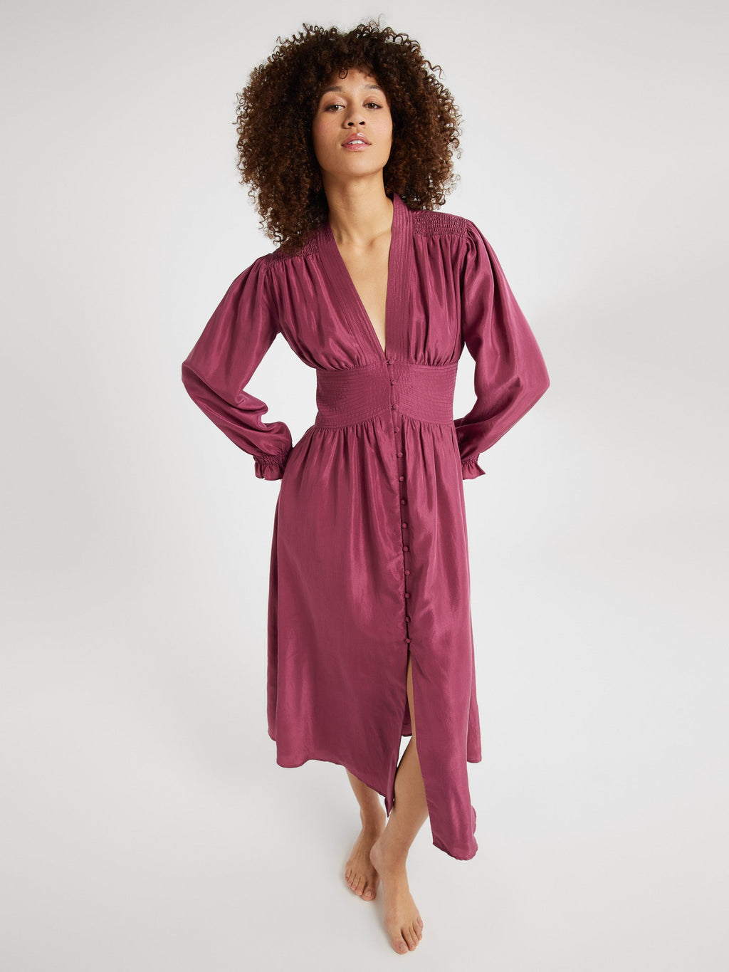 Anya Dress in Plum Washed Silk