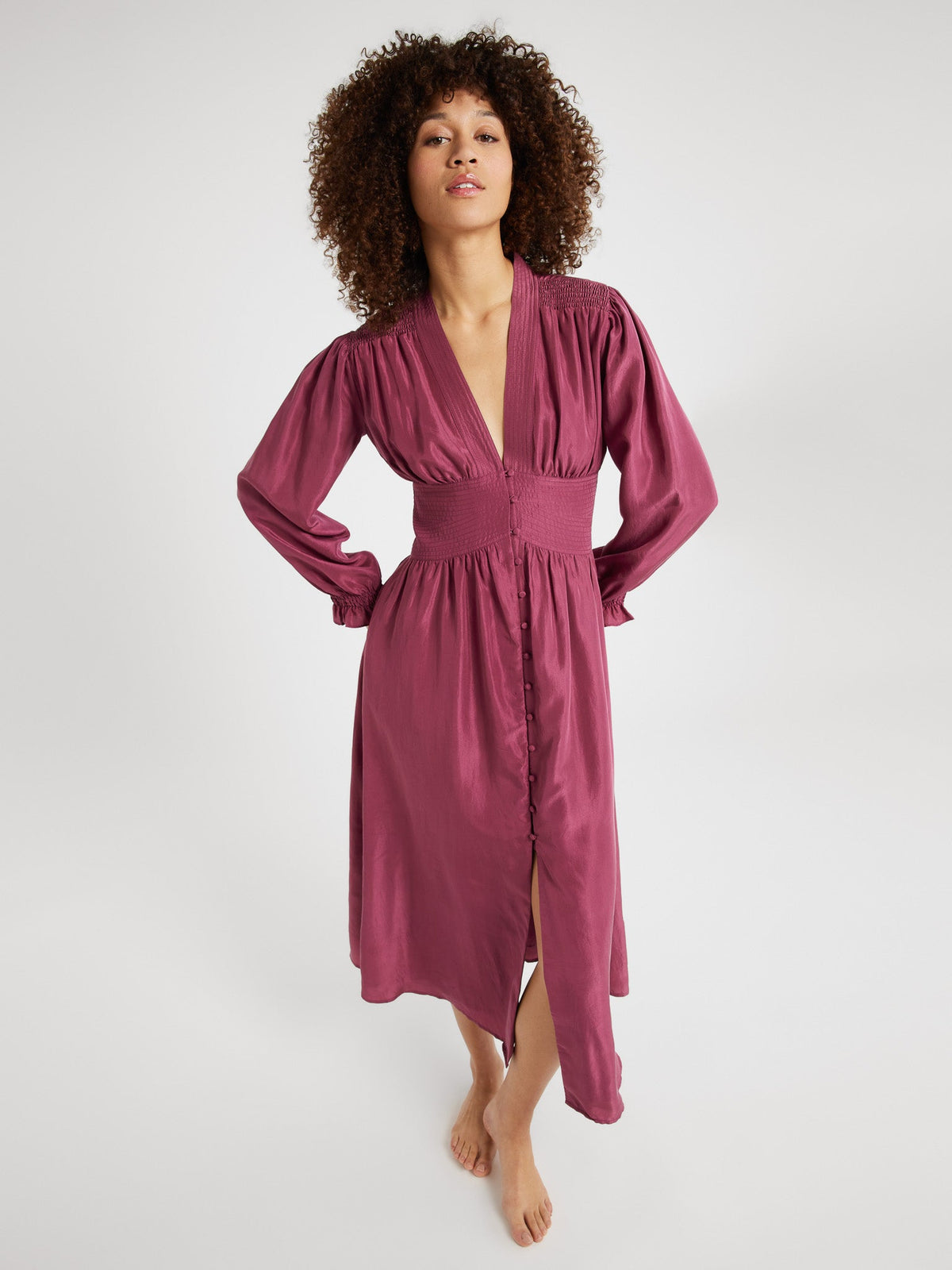 Anya Dress in Plum Washed Silk