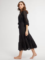 Astrid Dress in Black Petal Embroidery
