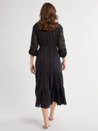 Astrid Dress in Black Petal Embroidery