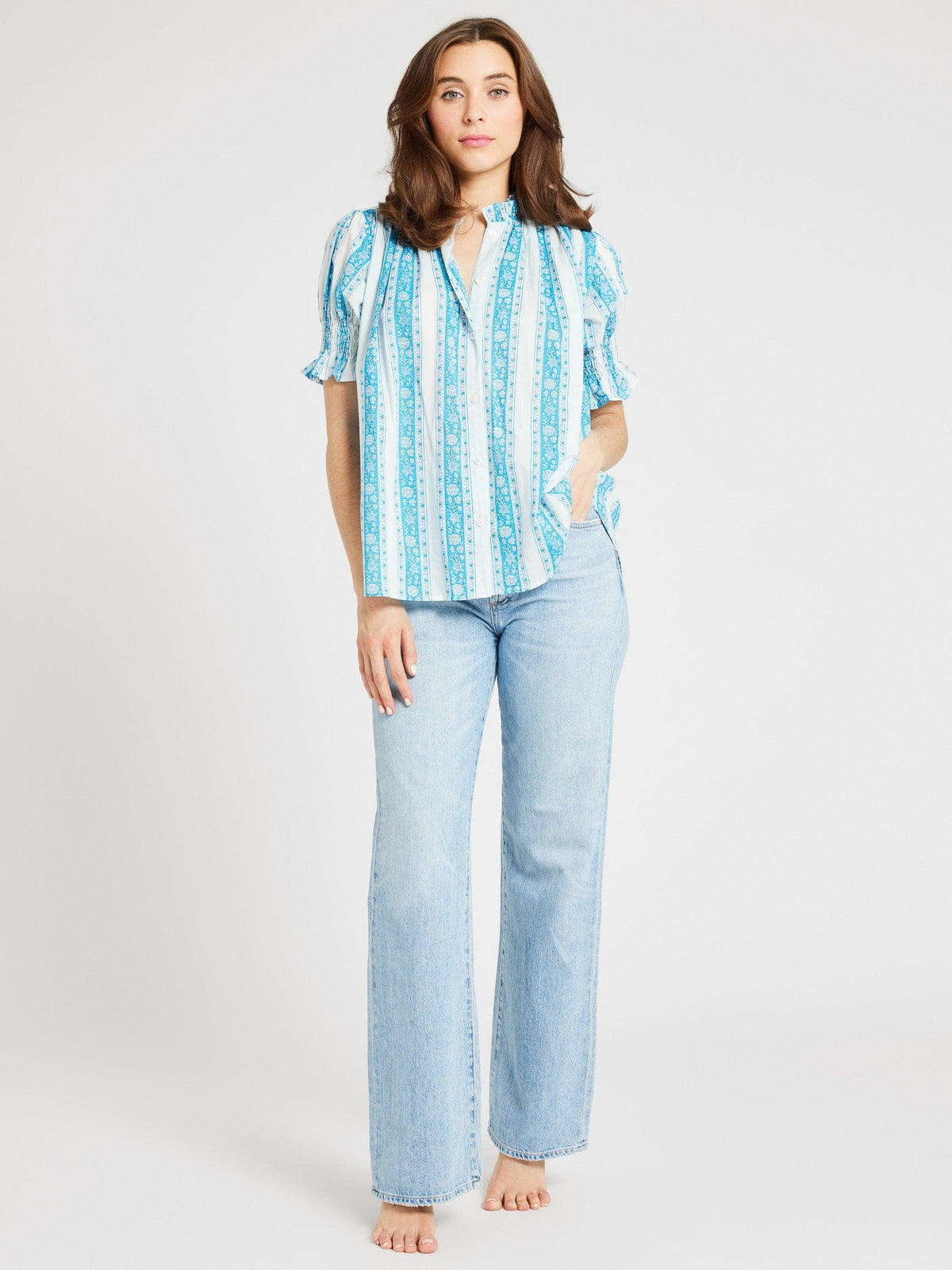 Top in Aqua Jaipur Stripe