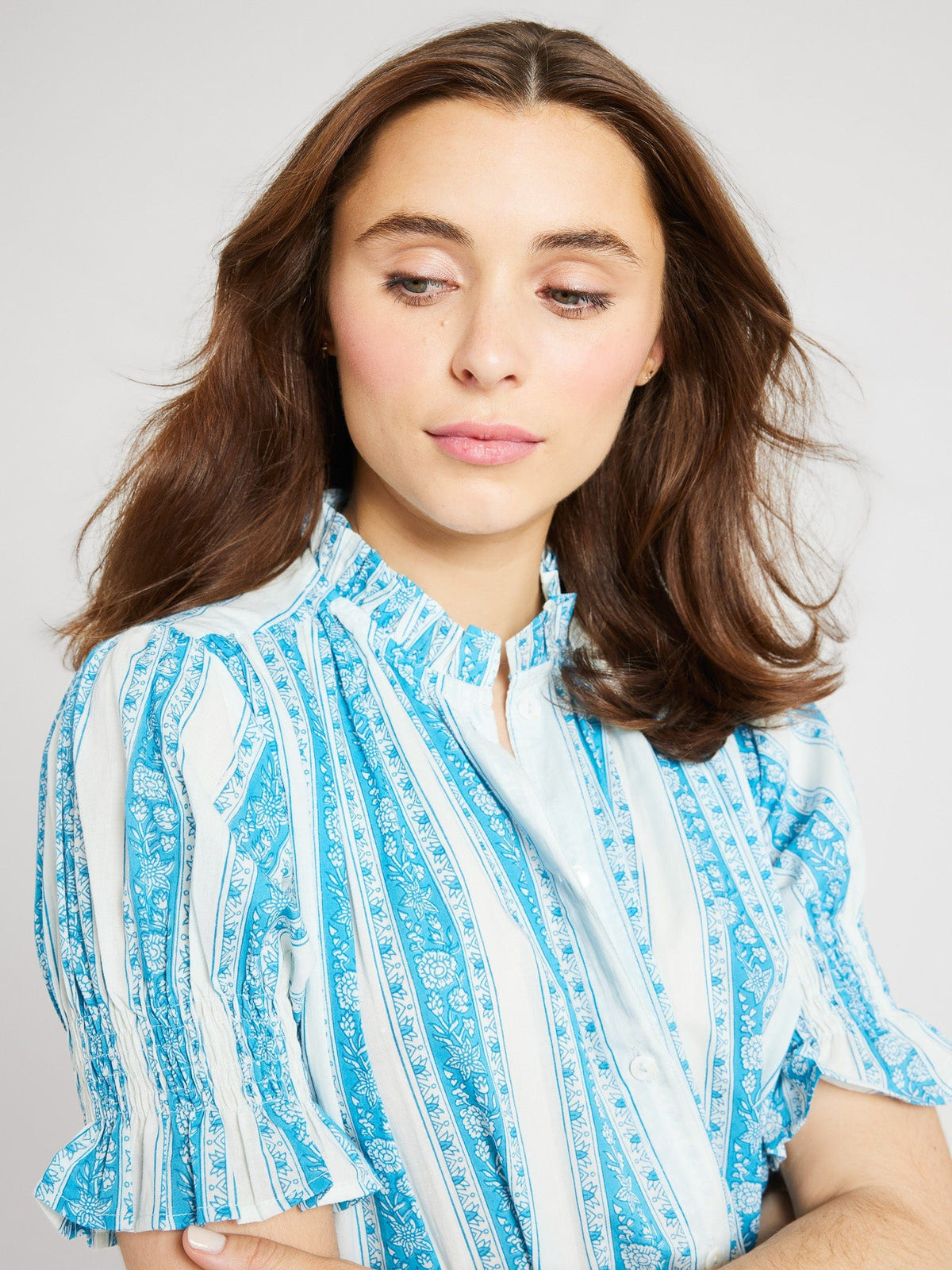 Top in Aqua Jaipur Stripe