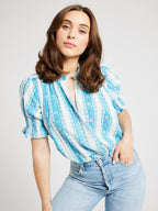 Top in Aqua Jaipur Stripe