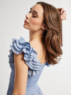 Olympia Dress in Chambray Polka Dot