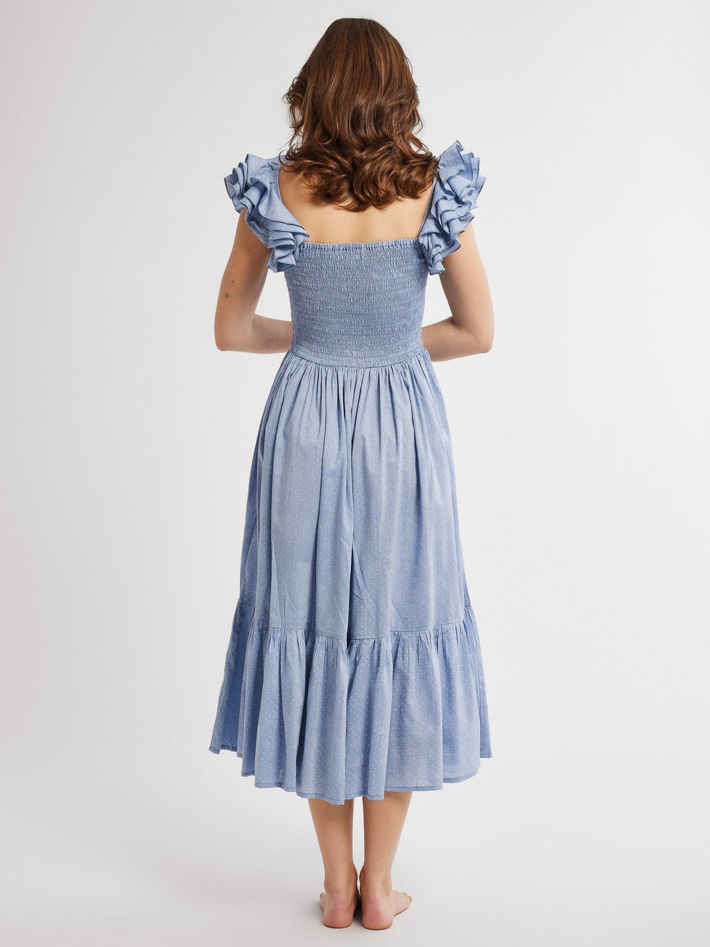 Olympia Dress in Chambray Polka Dot