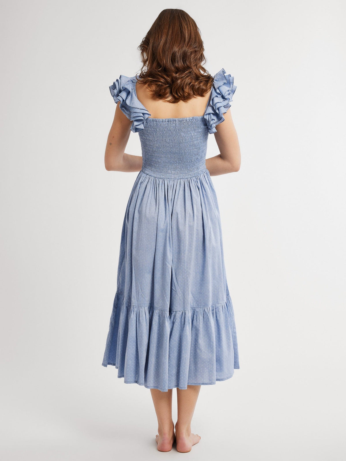 Olympia Dress in Chambray Polka Dot