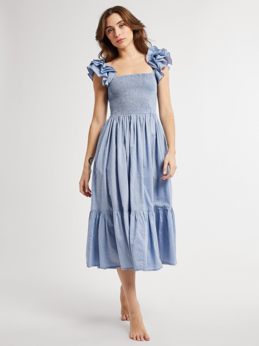 Olympia Dress in Chambray Polka Dot