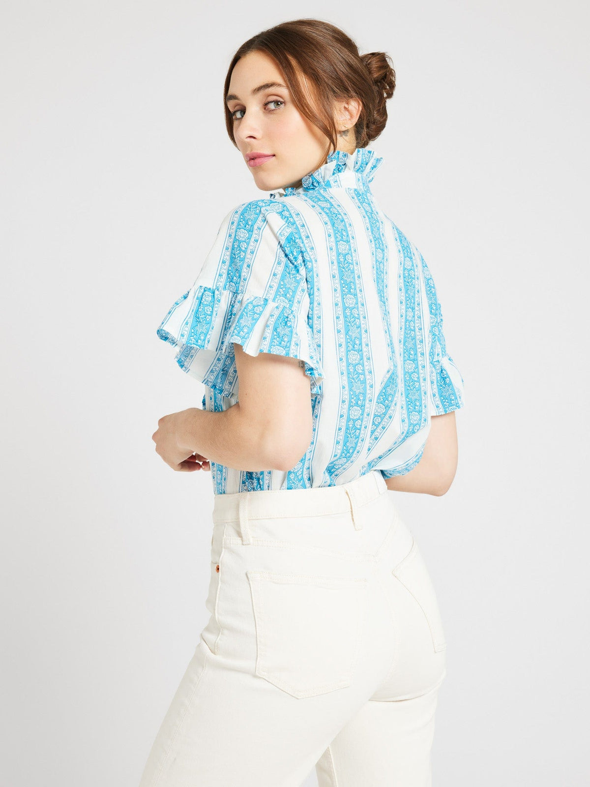 Vanessa Top in Aqua Jaipur Stripe