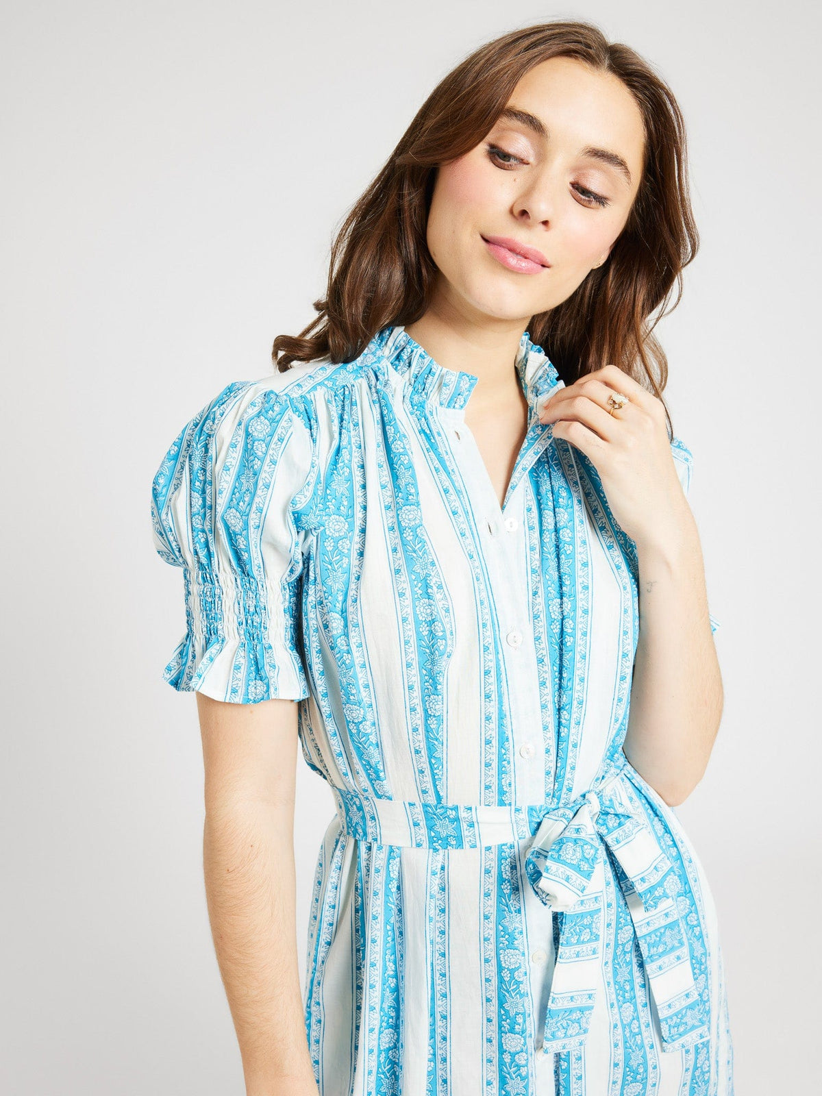 Vera Dress in Aqua Jaipur Stripe